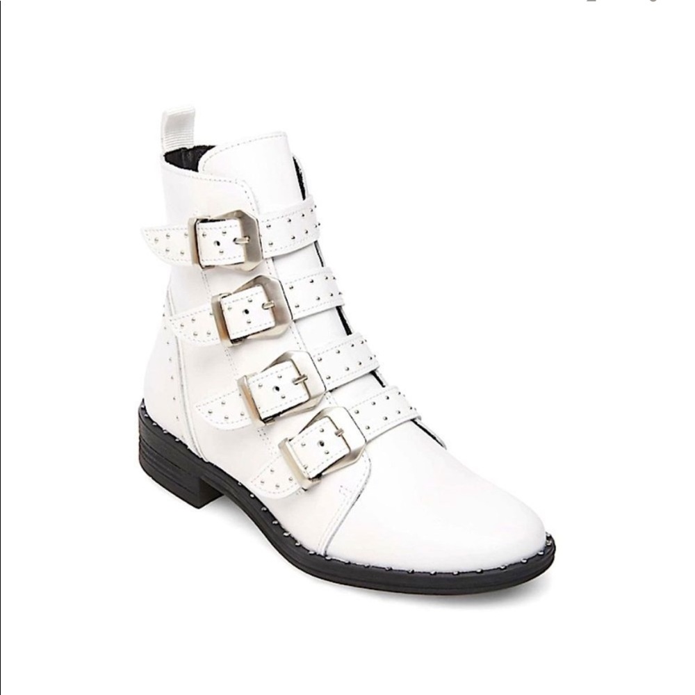 Steve Madden White Studded Moto Boots